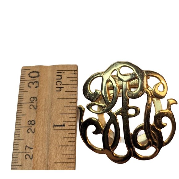 Vintage Gold Tone Monogram Brooch With Swirly Letters - Picture 6 of 6